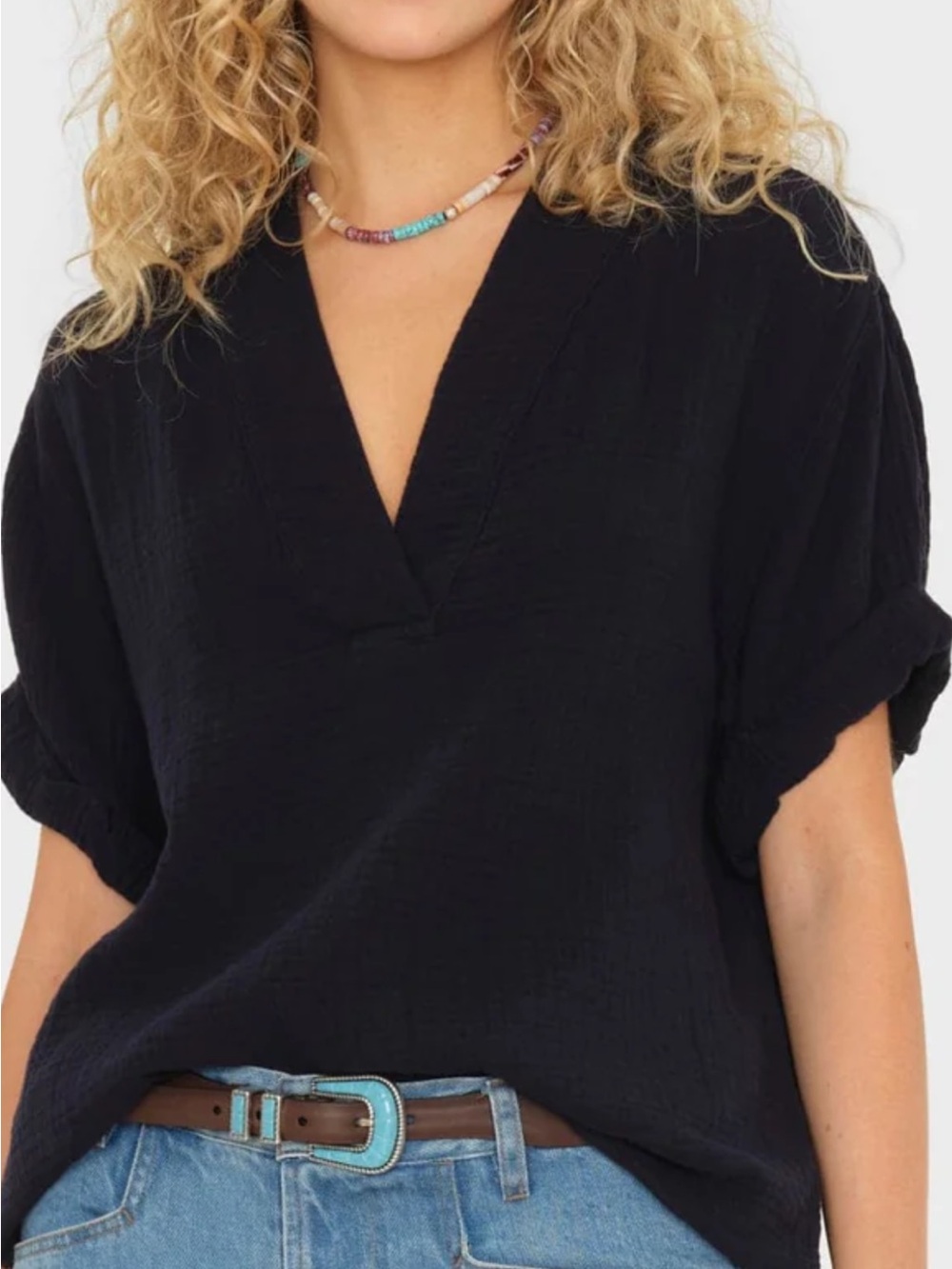 XiRENA North Star Avery top Short-Sleeve Gauze V-Neck Blouse